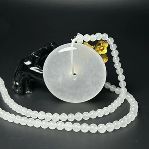  Natural Icy White Jade jadeite  Peace Buckle Pendent & Necklace - Picture 1 of 11