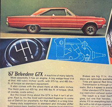 1967 Plymouth Belvedere GTX 426 Hemi Vintage 1 pg 8.5 x 11 inch print ad