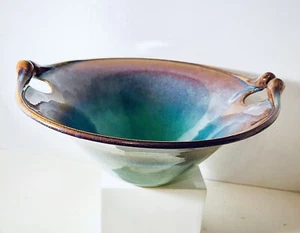 Robin Morris Art Pottery Dunnmorr Studio Bowl Teal & Blue Gold Iridescent Glaze - Picture 1 of 5