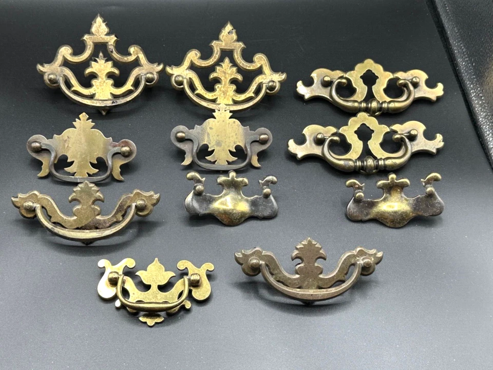 Vintage BRASS FURNITURE HANDLES DRAWER PULLS - 11 piece Variety - Image 1 of 4