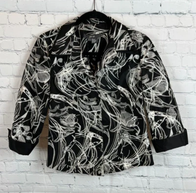 PER SE Chaqueta Blazer Seda Negro Blanco Bordado Talla 0 Foto 1 de 4
