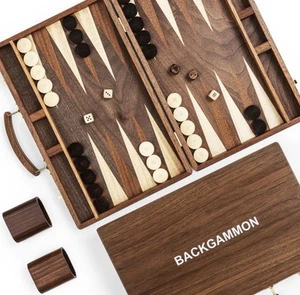 Sapele Wood Backgammon Board Game for Adults and Kids Closing Wooden Case - Picture 1 of 3