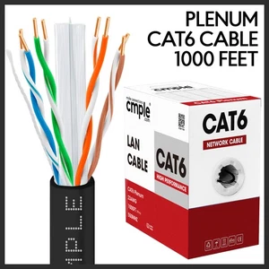 Cat6 Plenum Cable 1000 Feet CMP Cat 6 Ethernet Network Wire Internet Cord Black - Picture 1 of 6