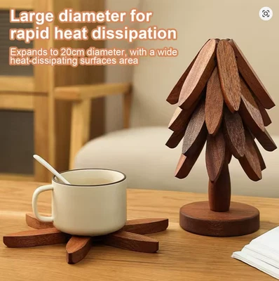 Juego de 4 posavasos plegables antideslizantes trivet de madera para árbol de Navidad cocina Foto 1 de 4