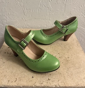 Mary Jane VERDE TALLA 41/9 Lolita Hebilla Bloque Tacón Tobillo Usado en Excelente Condición Correa Zapatos Bombas - Imagen 1 de 12