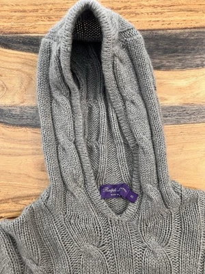 Ralph Lauren Purple Label Cable-Knit Cashmere Hoodie Sweater Gray Italy - Image 1 of 4