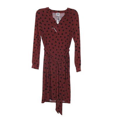 Vestido midi para mujer Anne Klein cuello dividido manga larga Siena/negro XS B74 Foto 1 de 4