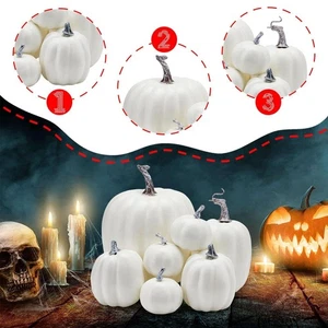 7 Stück künstliche Kürbisse in verschiedenen Größen zum Dekorieren, weiße - Picture 1 of 7