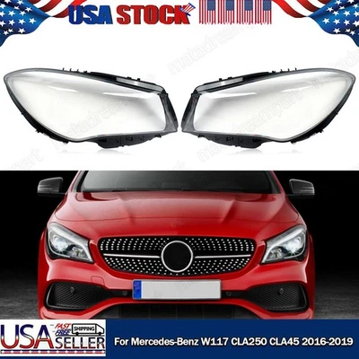 Pair Front Headlight Lens Covers For Mercedes Benz W117 CLA250 CLA45 AMG 2016-19 - Изображение 1 из 4