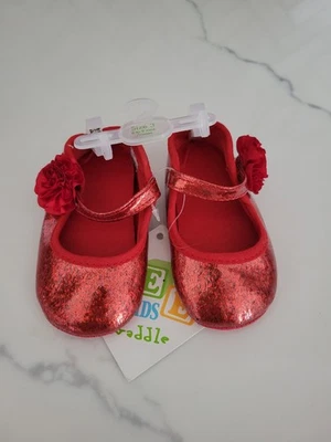 Infants Wee Kids Waddle Glittery Red Shoes With Strap And Flower Size 3 - Image 1 of 4