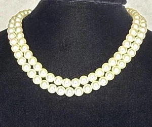 Vintage Double Two Strand Necklace Faux Pearl Signed JAPAN Granny Cottage Core - Picture 1 of 5