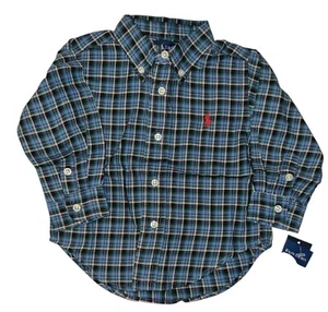 18 Monate Jungen Ralph Lauren blau kariert Langarm Logo Hemd Neu mit Etikett! - Bild 1 von 1