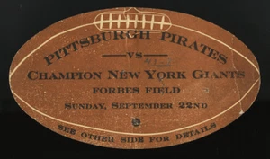 Tarjeta publicitaria de fútbol americano de la NFL troquelada 1935 New York Giants @ Pittsburgh Pirates  - Imagen 1 de 2