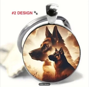 German Shepherd Dog #2 ROUND Cabochon Print Keyring Keychain UNISEX FREE POSTAGE - Picture 1 of 24