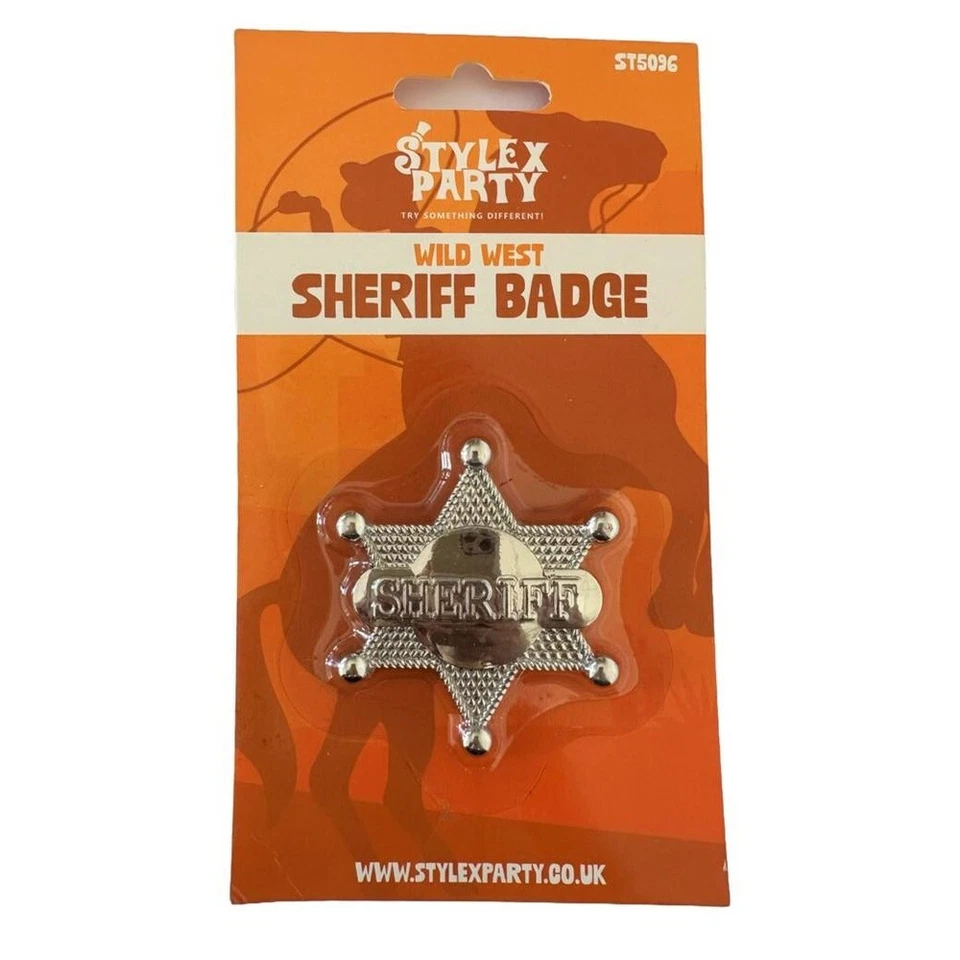 STYLEX PARTY Silver Sheriff Badge Cowboy Fancy Dress Costume Cosplay Wild West Metal Badge