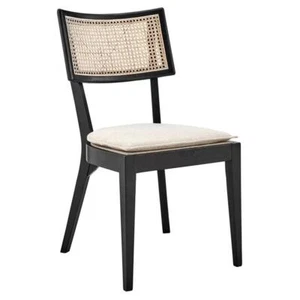 Modway Caledonia 19" Woven Back Farmhouse Wood Dining Side Chair in Black/Beige - Picture 1 of 8