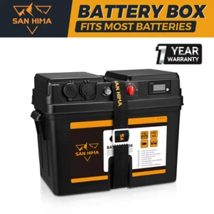 San Hima Battery Box Portable 12V Deep Cycle AGM Lithium Universal Camping USB - Picture 1 of 10