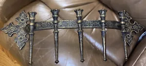 Medieval Wall 5 Sconce Gothic 30” Candle Holder Decor Vtg - Picture 1 of 11