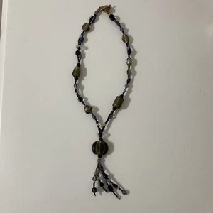 Purple Blue Brown Beaded Bohemian Sautoir Lariat Y Necklace Toggle Gold Tone - Picture 1 of 6