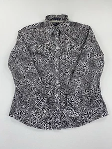 Lands' End Women's 8P No Iron Pinpoint Long Sleeve Button Up Paisley Brown White - Picture 1 of 9