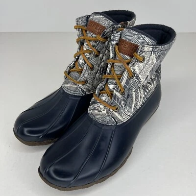 Botas de lluvia Sperry Top-Siders para mujer STS97761 azules geométricas al tobillo talla 7,5 Foto 1 de 4