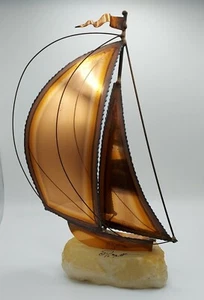 De Mott MCM Sailboat Sculpture Copper Brass Quartz Signed 9 1/2" Tall Vintage - Picture 1 of 9