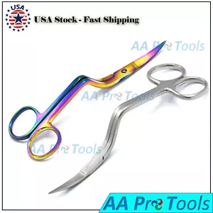 6" Pro BENT HANDLE Double Curved Embroidery Scissors (Multi + Silver) Pack of 2 - Picture 1 of 2