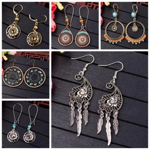 Pendientes colgantes de colección bohemia boho borla coloridas cuentas de madera con tachuelas para mujer - Imagen 1 de 212