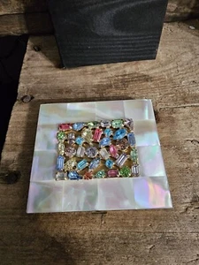 Vintage Mother Of Pearl and Jewel - Powder Compact (Brass) By Ansico - Unique - Picture 1 of 12
