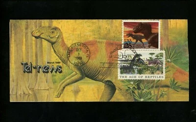 Ranto Cachet US FDC #2422 on Tel-News Brochure w/ 1390 Dinosaurs reptile 1989 - Image 1 of 2