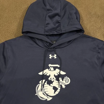 Sudadera con Capucha Under Armour Para Hombres Azul Marino Polar Marines de los Estados Unidos Logo EGA Rendimiento 2XL Foto 1 de 4