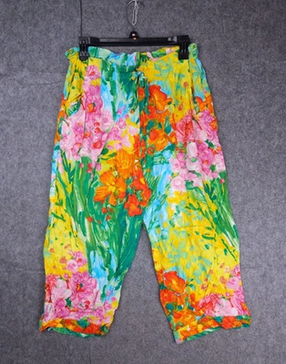Pantalones para mujer Jams World grandes florales pierna ancha recortados relajados acuarela elásticos Foto 1 de 4
