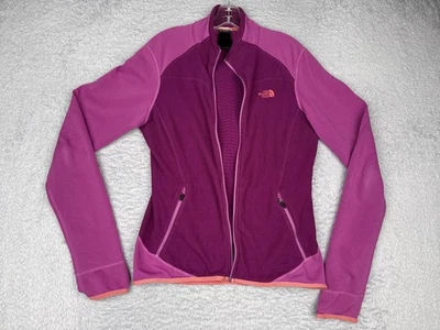The North Face 抓绒夹克女式中号粉色紫色全拉链 FlashDry 阅读 — 第 1/4 张图片