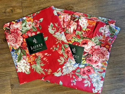 Ralph Lauren Crimson Beach House FULL Flat AND Fitted Sheet RARE Cottage Floral - Image 1 of 3