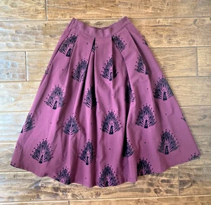 Modcloth XS Burgundy Midi Skirt Velvet Damask Peacock Novelty Retro - Picture 1 of 9