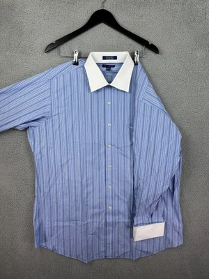 Paul Fredrick Shirt Mens 17-33 Blue White Stripe French Cuff Dress Cotton Mens - Image 1 of 4