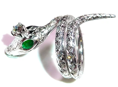 Ring Schlange 750 Gold 0.80 ct Diamanten Smaragde Gr 56 änderbar 23,2g Weißgold - Bild 1 von 4