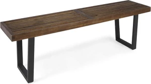 JOA Patio Dining Bench, Acacia Wood with Iron Legs, Modern, Contemporary, Dark B - Picture 1 of 4