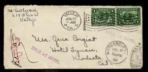 U.S. COVER cds VALLEJO CAL.1915 w/FLAG CANCEL MULTI FKD w/sl HELD AT HOTEL - Picture 1 of 4