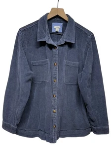 LL Bean Womens Corduroy Comfort Shacket XL Relaxed Button Front Shirt Blue Chore - Picture 1 of 5