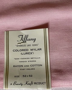 #vintageTablecloth 52x52 Pink lurex Stripes, Beauty kraft Tiffany Rayon Cotton - Picture 1 of 6