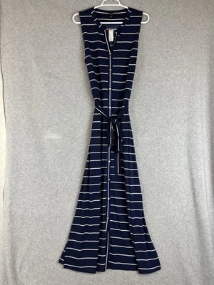 Maxi Vestido Talbots Para Mujer Botón Frontal Rayas Elastizado Talla Grande Cinturón Azul Foto 1 de 4