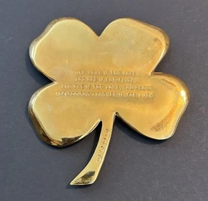 VTG Gerity Four Leaf Clover Saying On Reverse Good Luck Brass Desk Paperweight - Picture 1 of 6