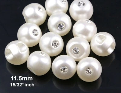 5 X 11.5 MM WHITE RESIN PEARL & RHINESTONE SIDE HOLE SEW ON BEADS - Image 1 of 2