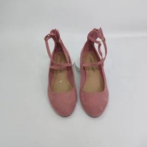 Christian Siriano Rosa Imitación Gamuza Pisos Para Mujer Talla 7 1/2 Cruz Tirantes Cremallera - Imagen 1 de 7