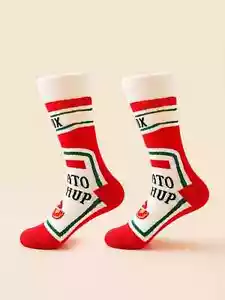 Funny Tomato Sauce Mid Calf Socks Quirky Comfortable Novelty Gift Pair - Picture 1 of 9