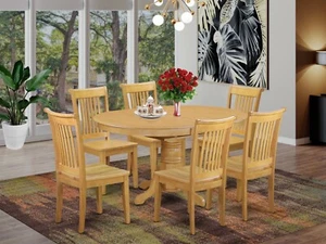 7pc Avon oval kitchen dining set table + 6 Portland wood seat chairs light wood - Picture 1 of 12