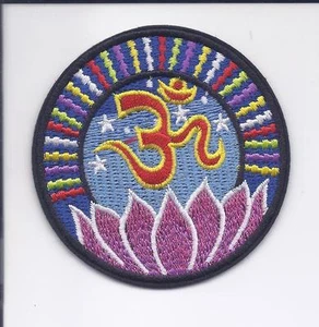 3" Lotus Flower Om Iron On patch Yoga Aum ॐ One Love universal Peace - Picture 1 of 2