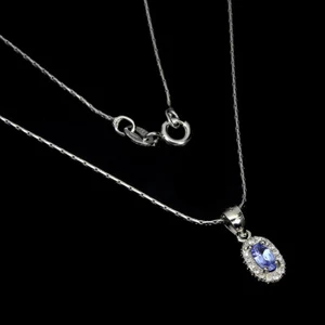 Sommer 925 Silber Halskette Oval Tansanit Natürlicher Edelstein Schmuck - Bild 1 von 9