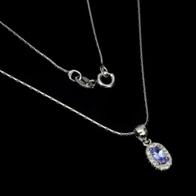 Sommer 925 Silber Halskette Oval Tansanit Natürlicher Edelstein Schmuck - Bild 1 von 4